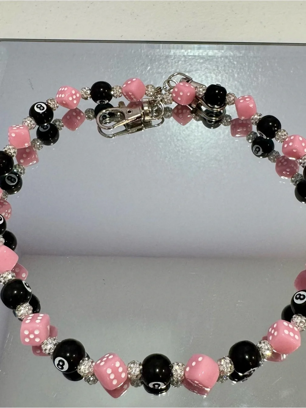 New Pink & Black Beaded Bag Chain 18 inches